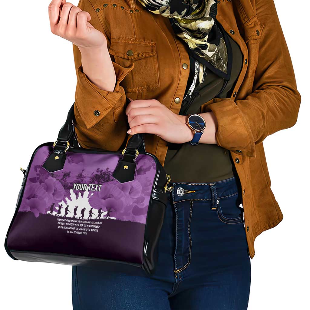 Anzac Day Gallipoli Personalised Shoulder Handbag Purple Poppy Flowers