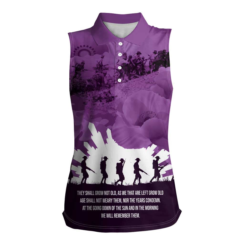 Anzac Day Gallipoli Personalised Women Sleeveless Polo Shirt Purple Poppy Flowers