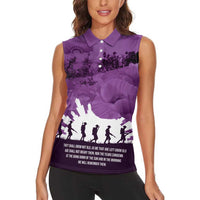 Anzac Day Gallipoli Personalised Women Sleeveless Polo Shirt Purple Poppy Flowers