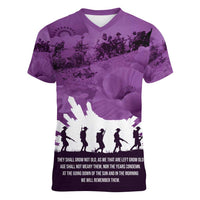 Anzac Day Gallipoli Personalised Women V-Neck T-Shirt Purple Poppy Flowers