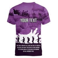 Anzac Day Gallipoli Personalised Women V-Neck T-Shirt Purple Poppy Flowers