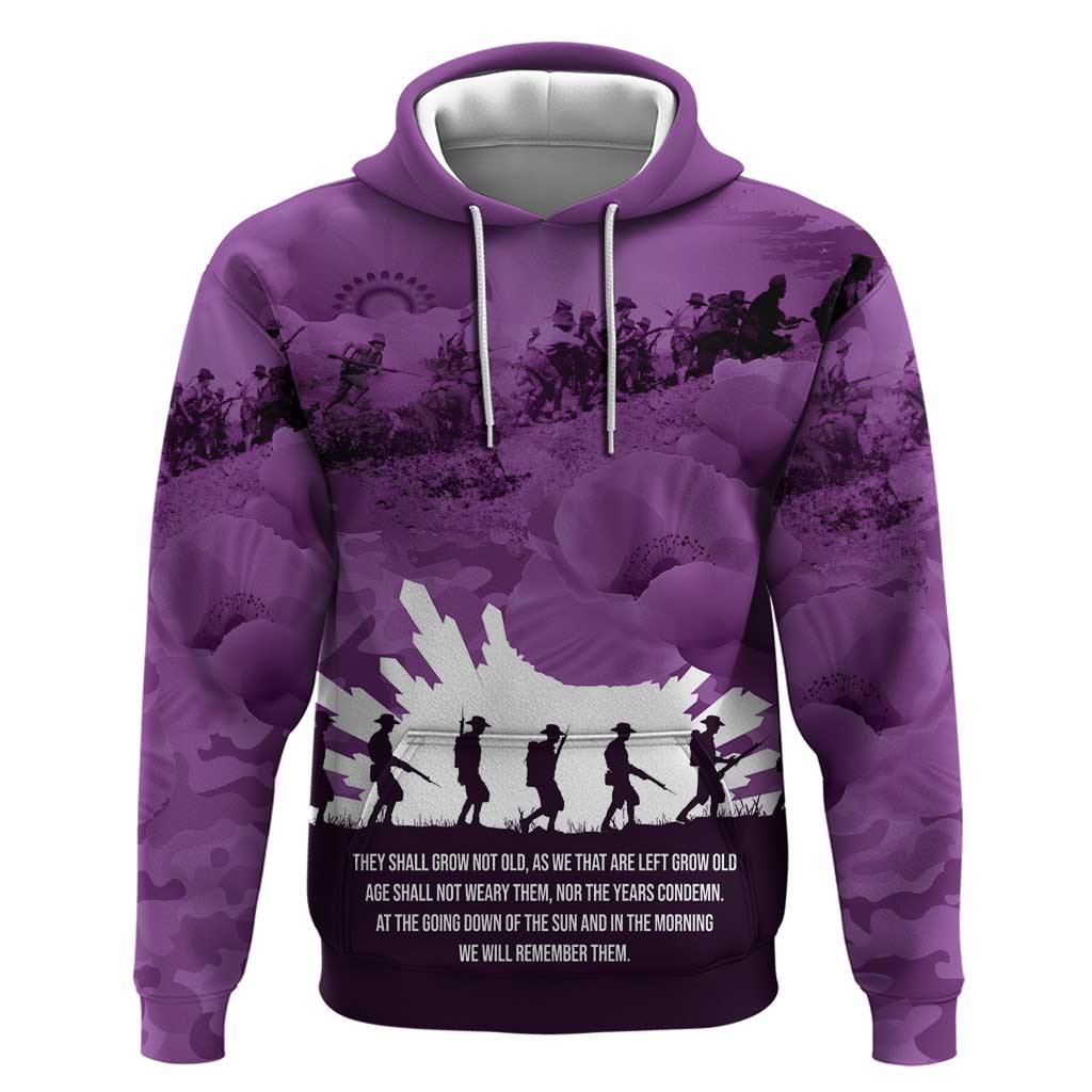 Anzac Day Gallipoli Personalised Zip Hoodie Purple Poppy Flowers