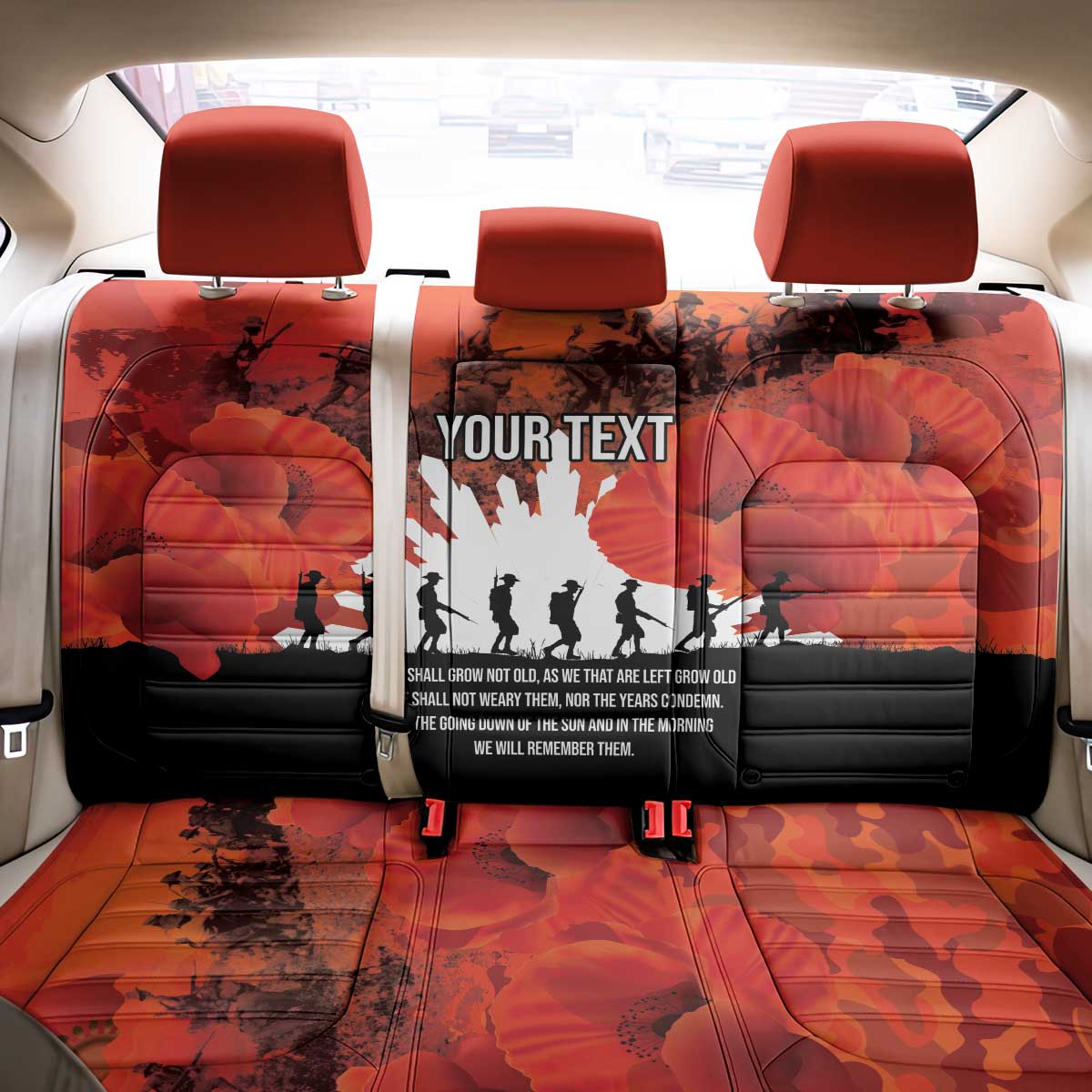 Anzac Day Gallipoli Personalised Back Car Seat Cover Red Poppy Flowers