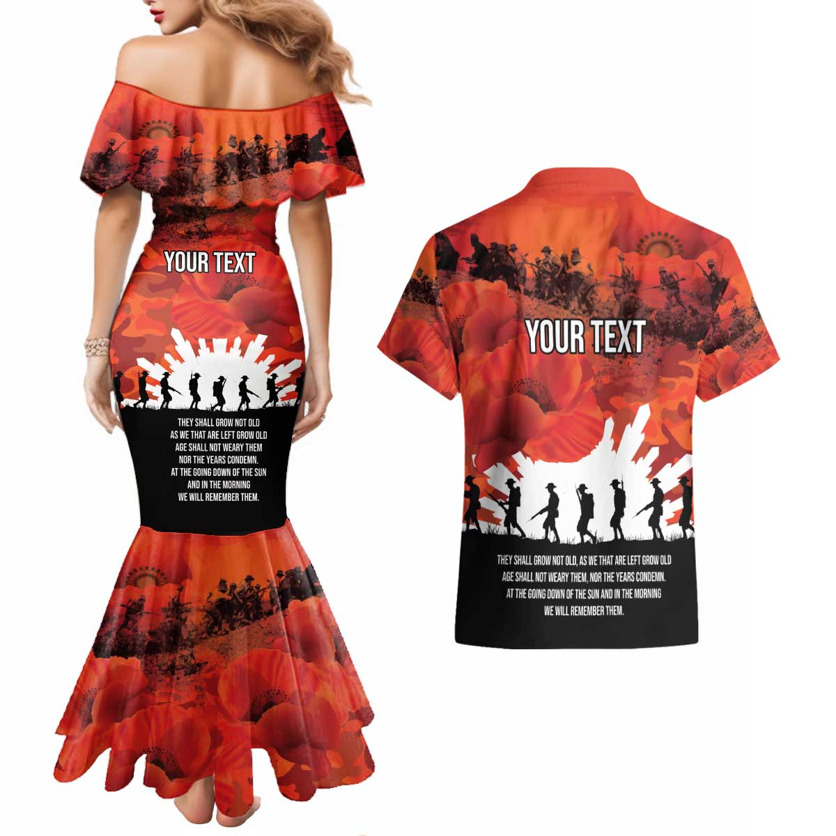 Anzac Day Gallipoli Personalised Couples Matching Mermaid Dress and Hawaiian Shirt Red Poppy Flowers LT9 - Polynesian Pride