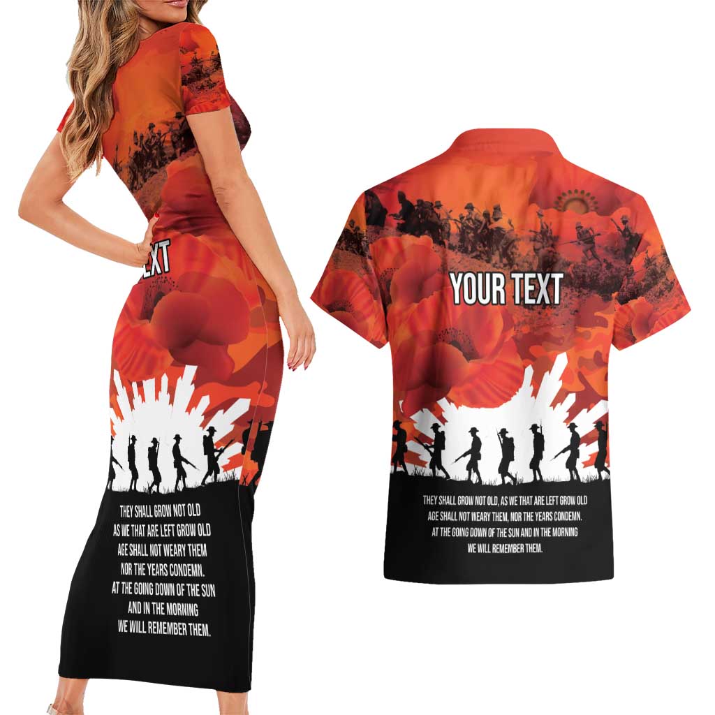 Anzac Day Gallipoli Personalised Couples Matching Short Sleeve Bodycon Dress and Hawaiian Shirt Red Poppy Flowers LT9 - Polynesian Pride