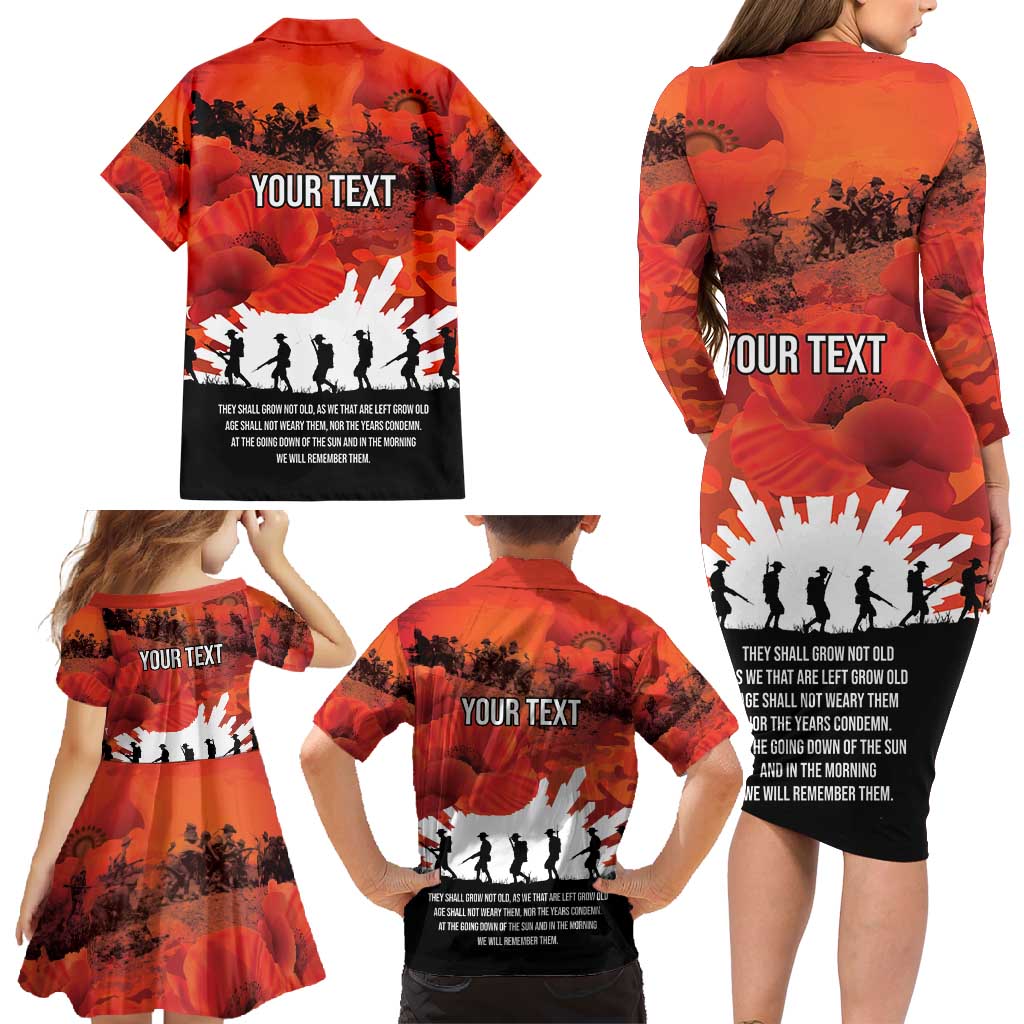 Anzac Day Gallipoli Personalised Family Matching Long Sleeve Bodycon Dress and Hawaiian Shirt Red Poppy Flowers LT9 - Polynesian Pride