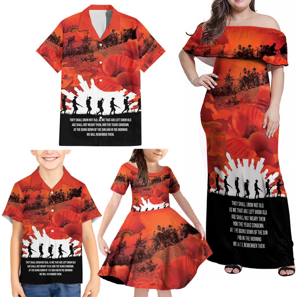Anzac Day Gallipoli Personalised Family Matching Off Shoulder Maxi Dress and Hawaiian Shirt Red Poppy Flowers LT9 - Polynesian Pride