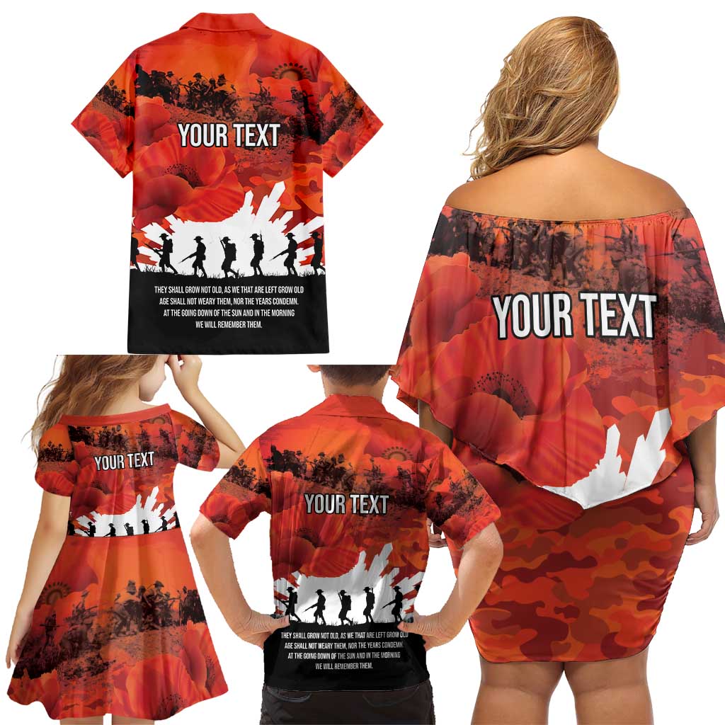 Anzac Day Gallipoli Personalised Family Matching Off Shoulder Short Dress and Hawaiian Shirt Red Poppy Flowers LT9 - Polynesian Pride