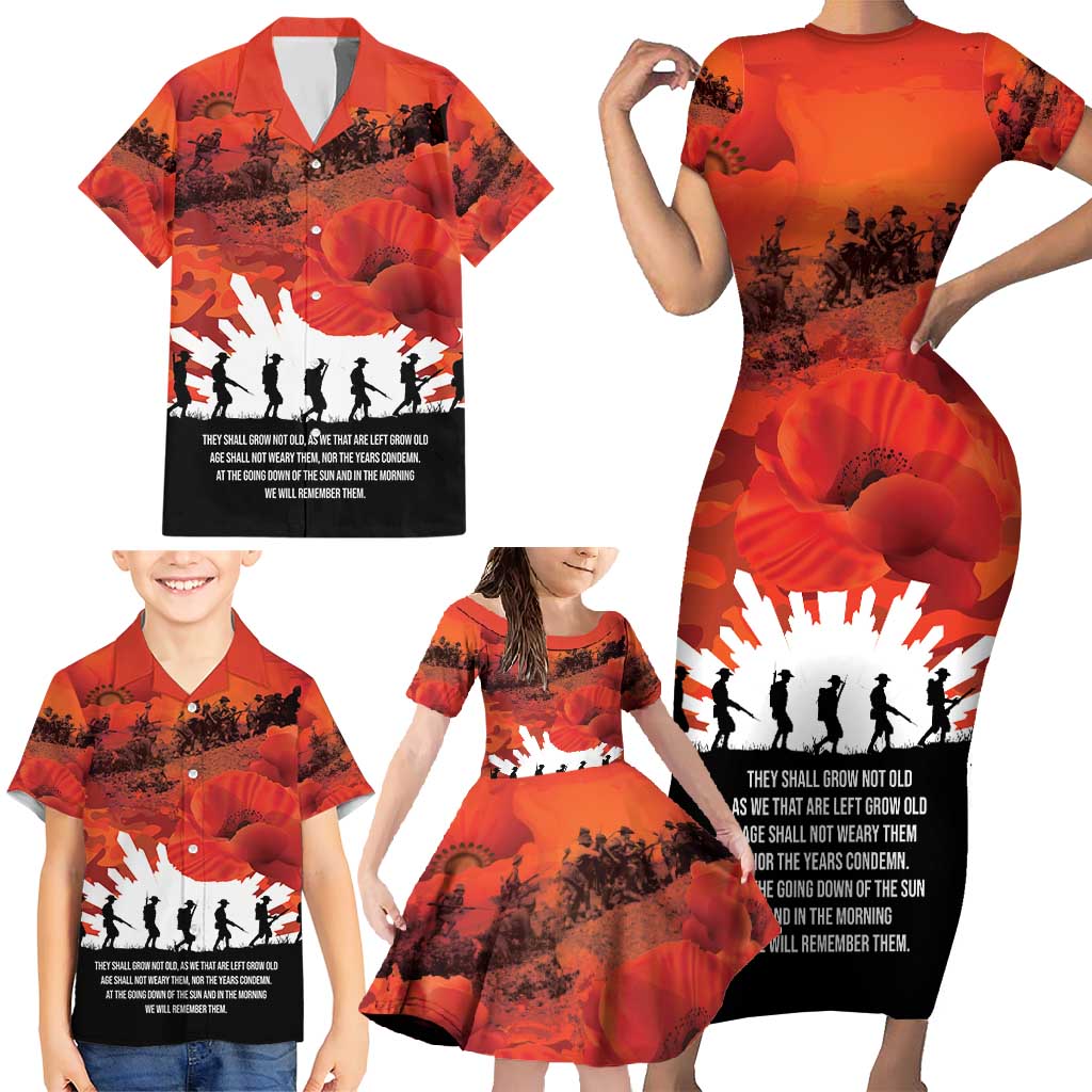 Anzac Day Gallipoli Personalised Family Matching Short Sleeve Bodycon Dress and Hawaiian Shirt Red Poppy Flowers LT9 - Polynesian Pride