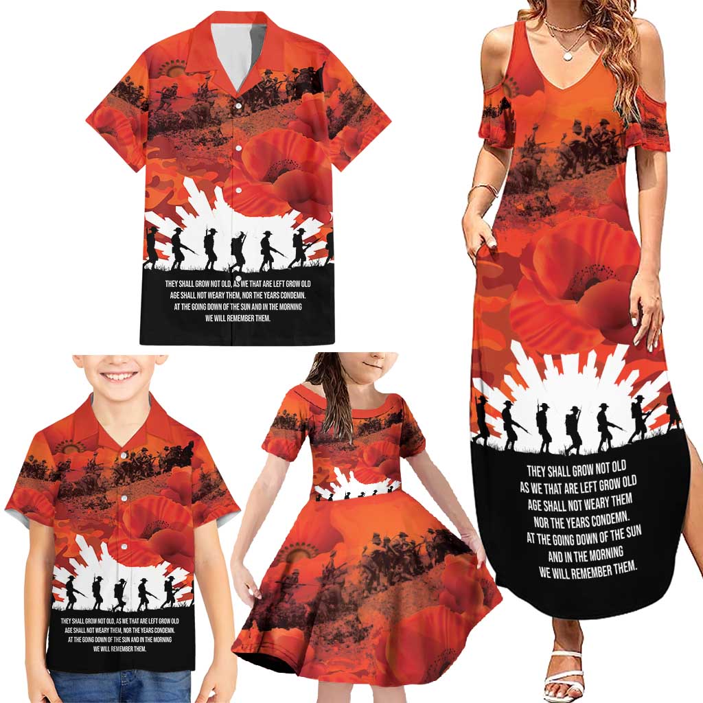 Anzac Day Gallipoli Personalised Family Matching Summer Maxi Dress and Hawaiian Shirt Red Poppy Flowers LT9 - Polynesian Pride
