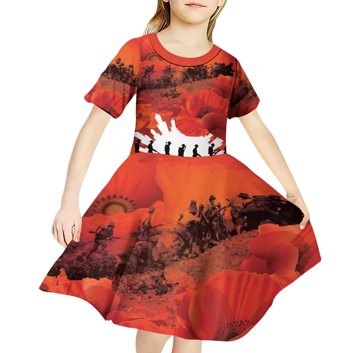 Anzac Day Gallipoli Personalised Kid Short Sleeve Dress Red Poppy Flowers