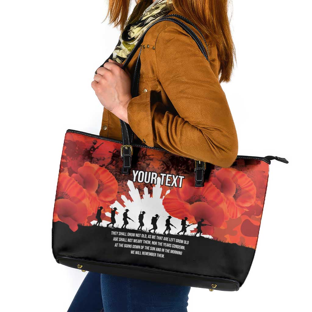 Anzac Day Gallipoli Personalised Leather Tote Bag Red Poppy Flowers