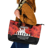 Anzac Day Gallipoli Personalised Leather Tote Bag Red Poppy Flowers