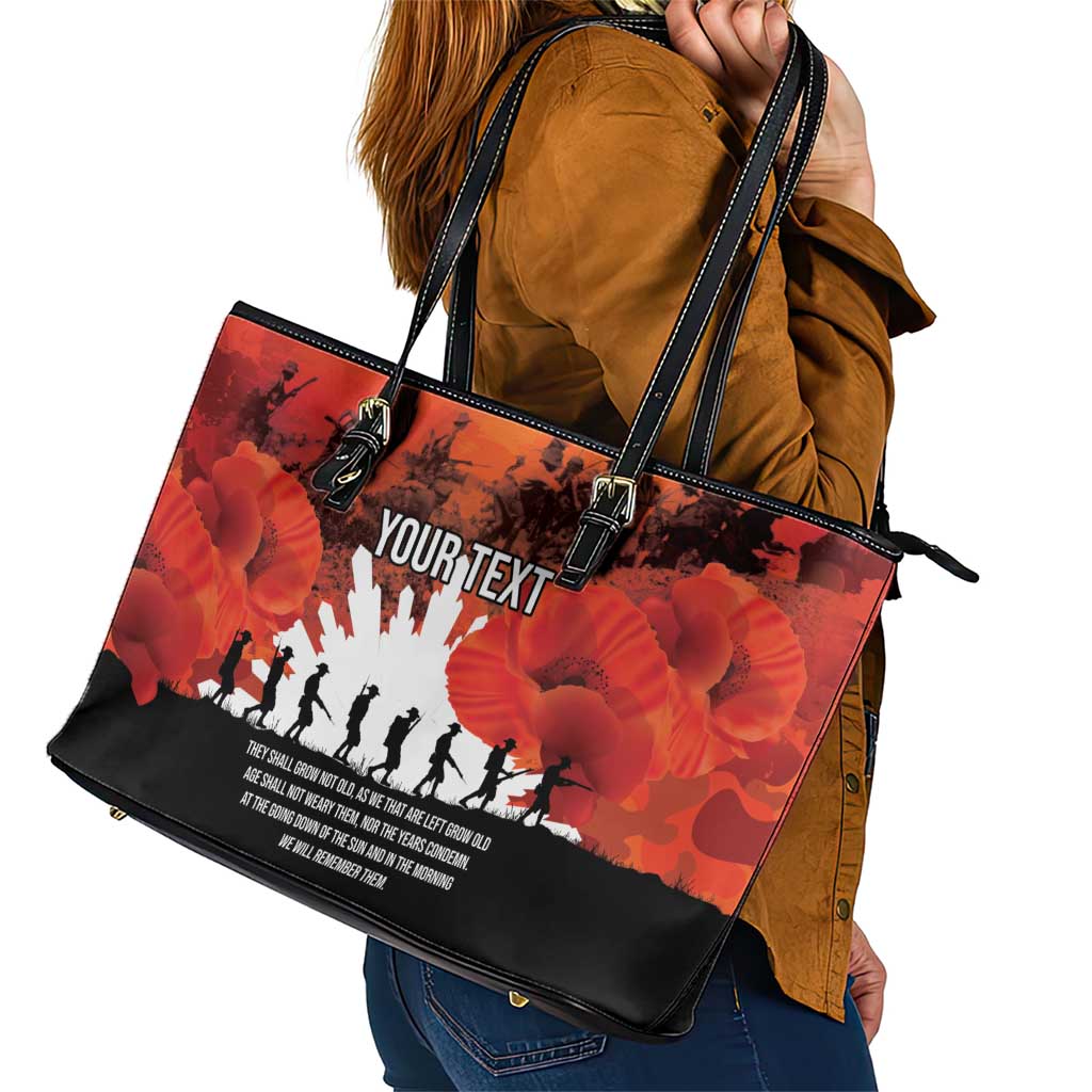 Anzac Day Gallipoli Personalised Leather Tote Bag Red Poppy Flowers