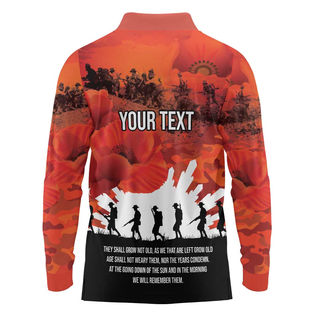 Anzac Day Gallipoli Personalised Long Sleeve Polo Shirt Red Poppy Flowers