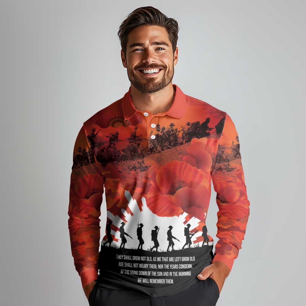 Anzac Day Gallipoli Personalised Long Sleeve Polo Shirt Red Poppy Flowers