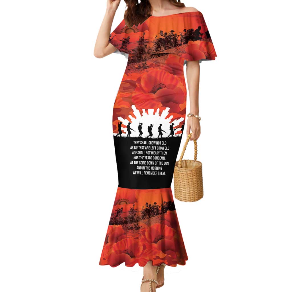 Anzac Day Gallipoli Personalised Mermaid Dress Red Poppy Flowers