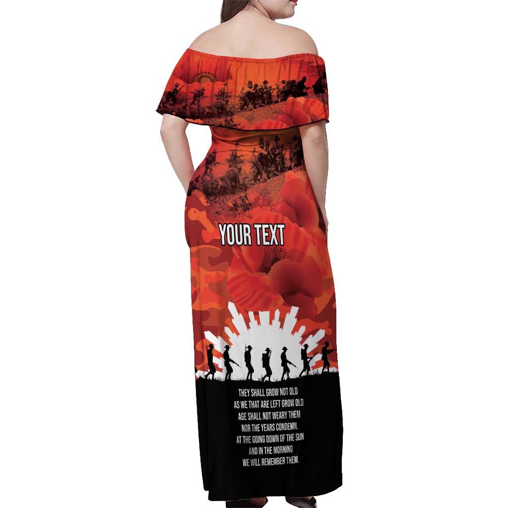 Anzac Day Gallipoli Personalised Off Shoulder Maxi Dress Red Poppy Flowers