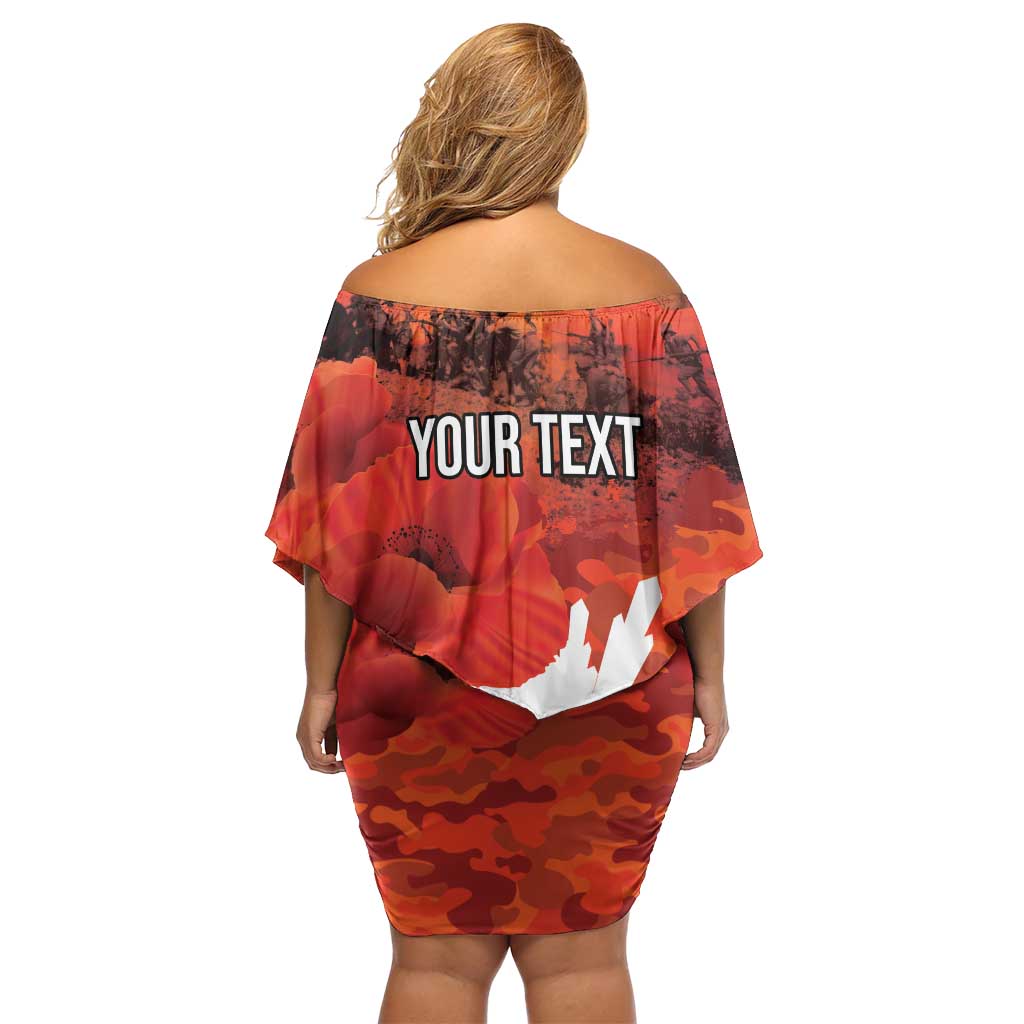 Anzac Day Gallipoli Personalised Off Shoulder Short Dress Red Poppy Flowers