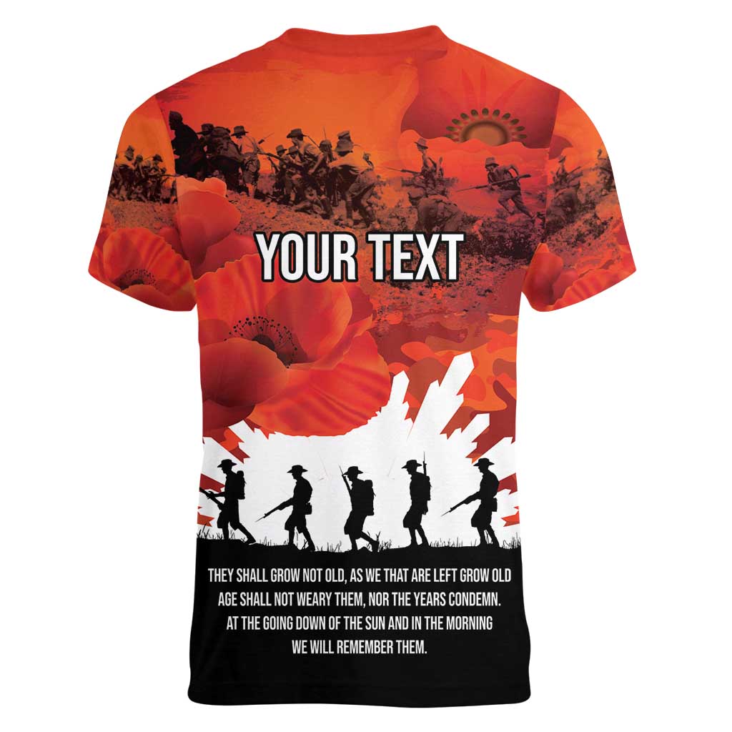 Anzac Day Gallipoli Personalised Women V-Neck T-Shirt Red Poppy Flowers
