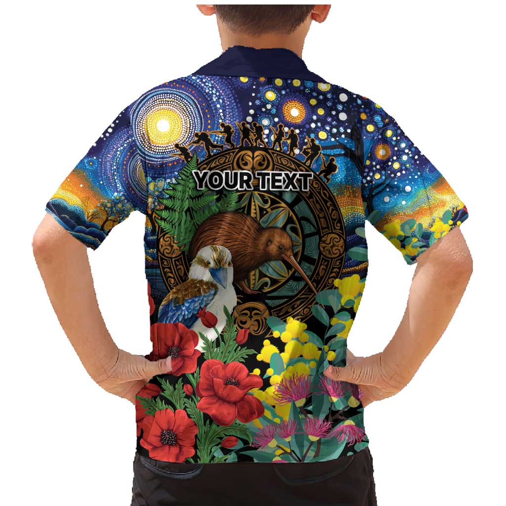 Kiwi-Kookaburra Bird ANZAC Personalised Family Matching Mermaid Dress and Hawaiian Shirt Aussie Golden Wattle Poppy Flowers LT9 - Polynesian Pride