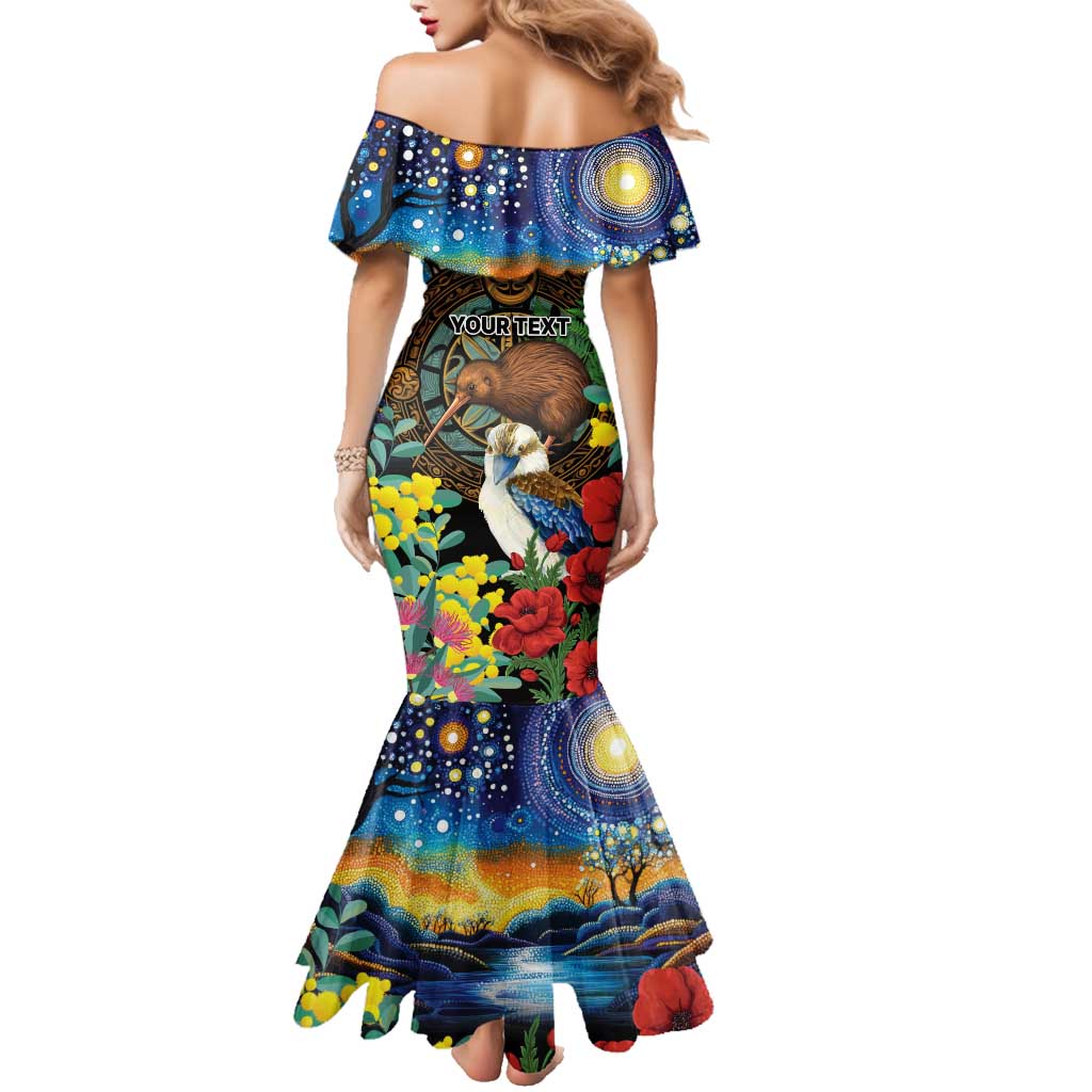 Kiwi-Kookaburra Bird ANZAC Personalised Family Matching Mermaid Dress and Hawaiian Shirt Aussie Golden Wattle Poppy Flowers LT9 - Polynesian Pride