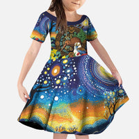 Kiwi-Kookaburra Bird ANZAC Personalised Family Matching Puletasi and Hawaiian Shirt Aussie Golden Wattle Poppy Flowers LT9 Daughter's Dress Blue - Polynesian Pride