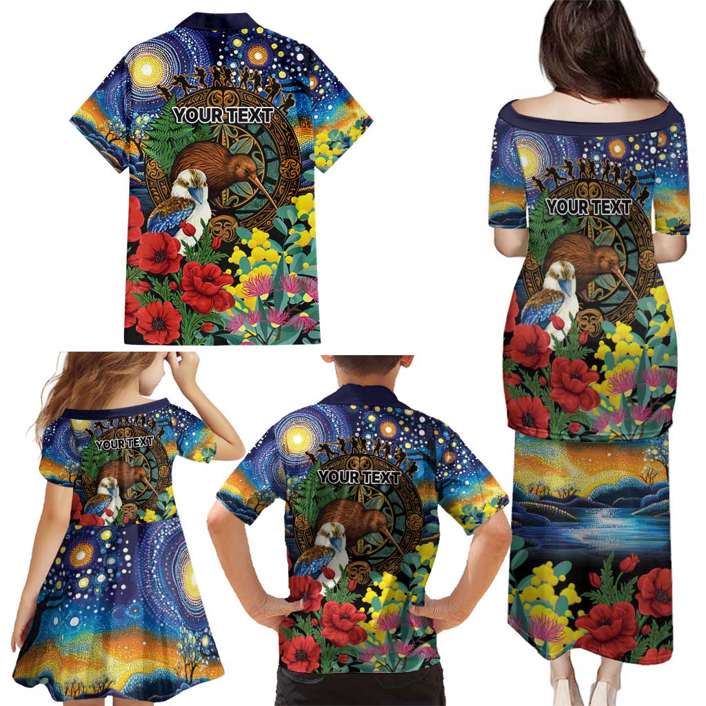 Kiwi-Kookaburra Bird ANZAC Personalised Family Matching Puletasi and Hawaiian Shirt Aussie Golden Wattle Poppy Flowers LT9 - Polynesian Pride