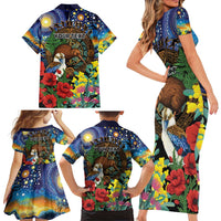 Kiwi-Kookaburra Bird ANZAC Personalised Family Matching Short Sleeve Bodycon Dress and Hawaiian Shirt Aussie Golden Wattle Poppy Flowers LT9 - Polynesian Pride