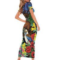 Kiwi-Kookaburra Bird ANZAC Personalised Family Matching Short Sleeve Bodycon Dress and Hawaiian Shirt Aussie Golden Wattle Poppy Flowers LT9 - Polynesian Pride