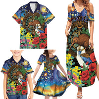 Kiwi-Kookaburra Bird ANZAC Personalised Family Matching Summer Maxi Dress and Hawaiian Shirt Aussie Golden Wattle Poppy Flowers LT9 - Polynesian Pride