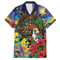Kiwi-Kookaburra Bird ANZAC Personalised Family Matching Summer Maxi Dress and Hawaiian Shirt Aussie Golden Wattle Poppy Flowers LT9 Dad's Shirt - Short Sleeve Blue - Polynesian Pride
