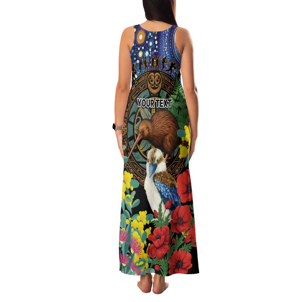 Kiwi-Kookaburra Bird ANZAC Personalised Family Matching Tank Maxi Dress and Hawaiian Shirt Aussie Golden Wattle Poppy Flowers LT9 - Polynesian Pride