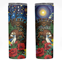 Kiwi-Kookaburra Bird ANZAC Personalised Skinny Tumbler Aussie Golden Wattle Poppy Folowers LT9 Blue - Polynesian Pride