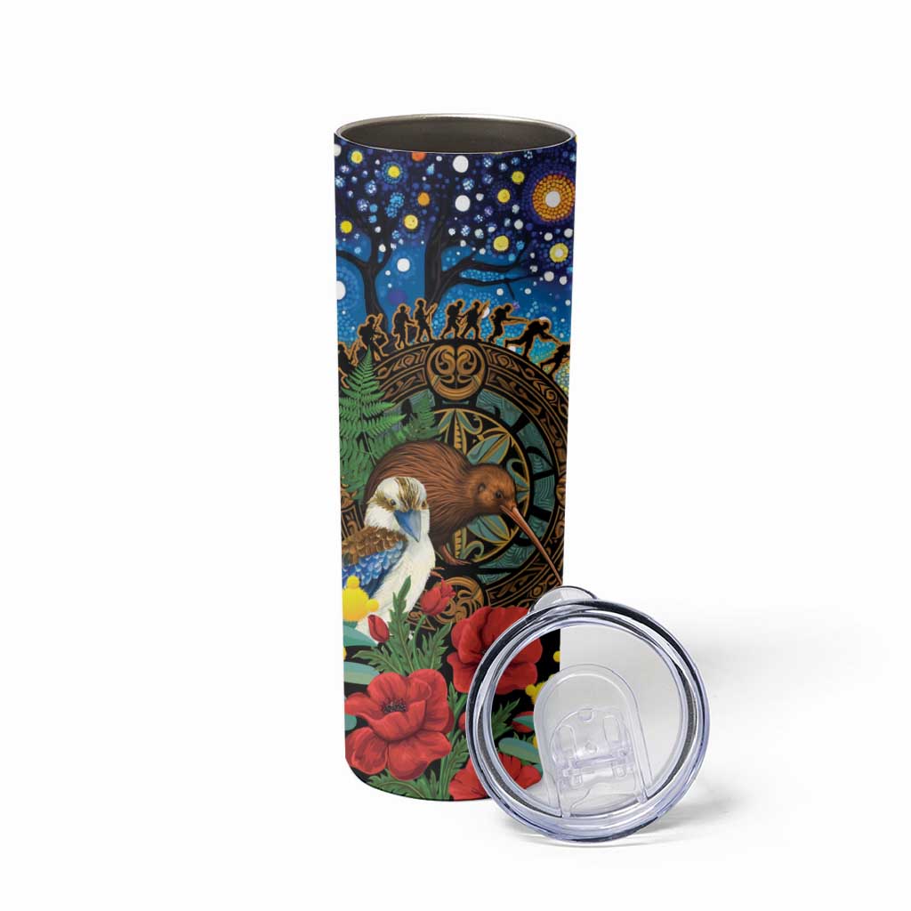 Kiwi-Kookaburra Bird ANZAC Personalised Skinny Tumbler Aussie Golden Wattle Poppy Folowers LT9 - Polynesian Pride