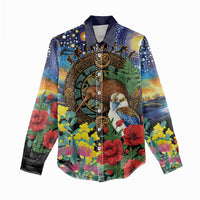 Kiwi-Kookaburra Bird ANZAC Personalised Women Casual Shirt Aussie Golden Wattle Poppy Flowers LT9 - Polynesian Pride