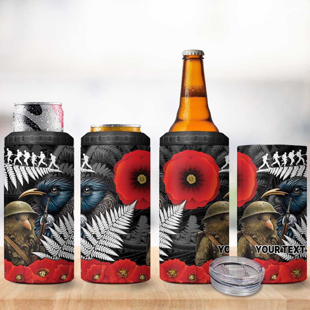 Kiwi-Tui Bird Soldier ANZAC Day Personalised 4 in 1 Can Cooler Tumbler Maori Silver Fern Motif LT9 - Polynesian Pride