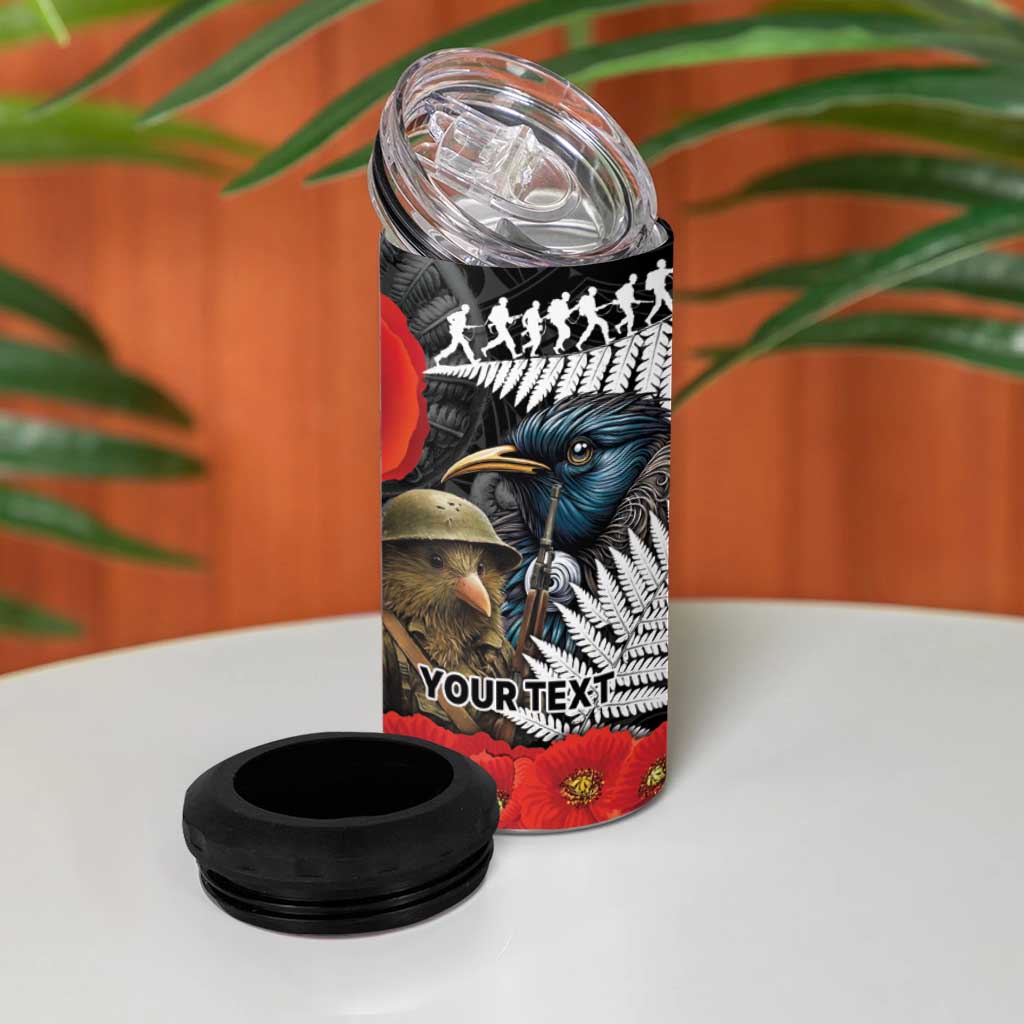 Kiwi-Tui Bird Soldier ANZAC Day Personalised 4 in 1 Can Cooler Tumbler Maori Silver Fern Motif LT9 - Polynesian Pride
