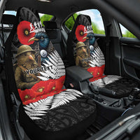 Kiwi-Tui Bird Soldier ANZAC Day Personalised Car Seat Cover Maori Silver Fern Motif LT9 One Size Black - Polynesian Pride