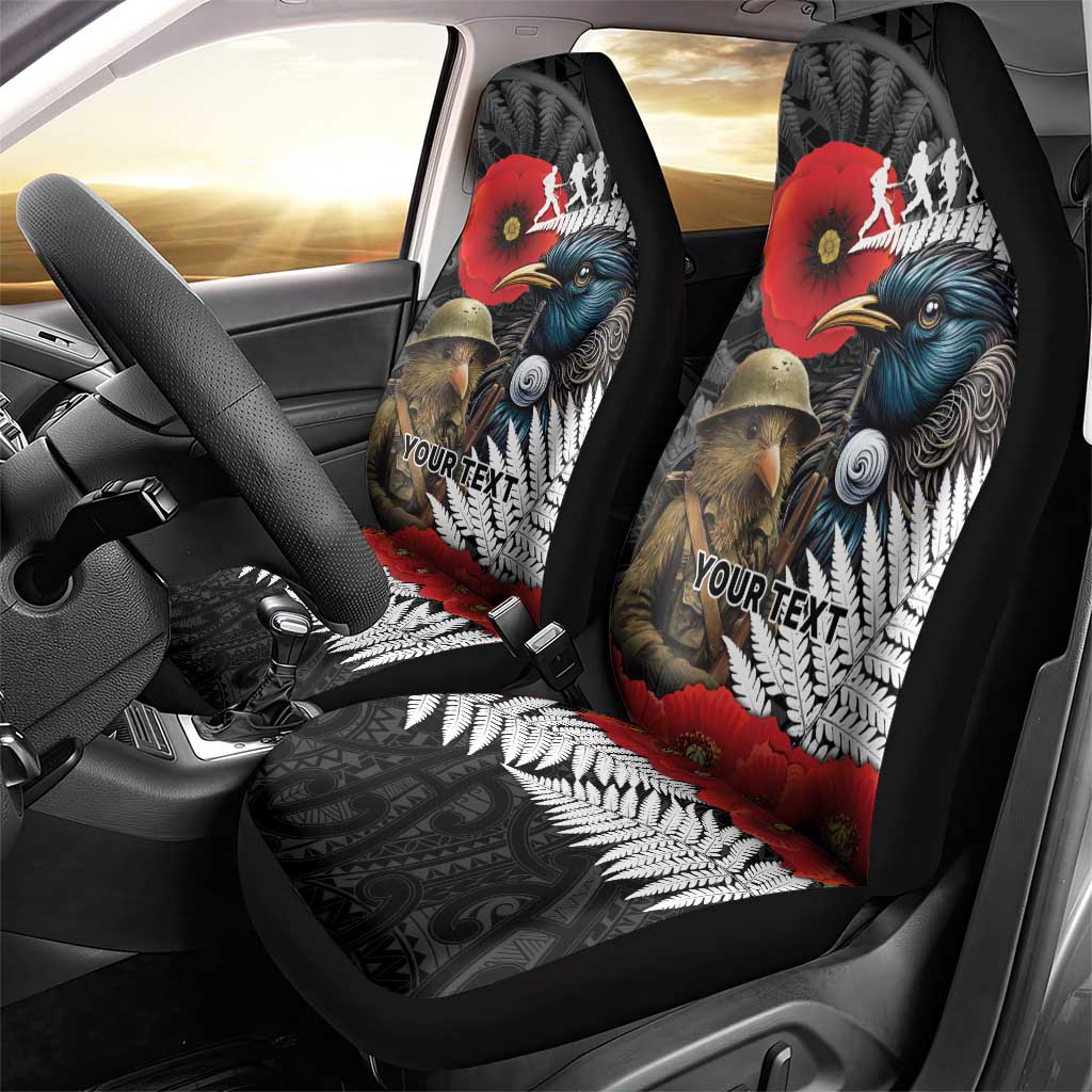 Kiwi-Tui Bird Soldier ANZAC Day Personalised Car Seat Cover Maori Silver Fern Motif LT9 - Polynesian Pride