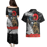 Kiwi-Tui Bird Soldier ANZAC Day Personalised Couples Matching Puletasi and Hawaiian Shirt Maori Silver Fern Motif LT9 - Polynesian Pride