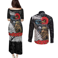 Kiwi-Tui Bird Soldier ANZAC Day Personalised Couples Matching Puletasi and Long Sleeve Button Shirt Maori Silver Fern Motif LT9 - Polynesian Pride