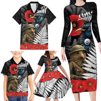 Kiwi-Tui Bird Soldier ANZAC Day Personalised Family Matching Long Sleeve Bodycon Dress and Hawaiian Shirt Maori Silver Fern Motif LT9 - Polynesian Pride