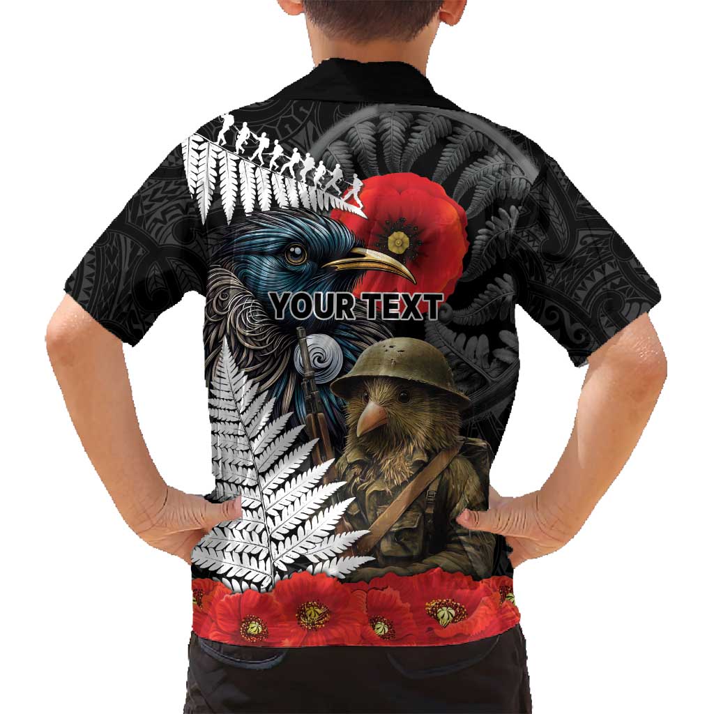 Kiwi-Tui Bird Soldier ANZAC Day Personalised Family Matching Off Shoulder Maxi Dress and Hawaiian Shirt Maori Silver Fern Motif LT9 - Polynesian Pride