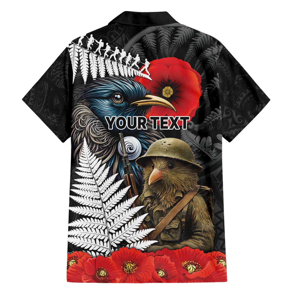 Kiwi-Tui Bird Soldier ANZAC Day Personalised Family Matching Off Shoulder Maxi Dress and Hawaiian Shirt Maori Silver Fern Motif LT9 - Polynesian Pride