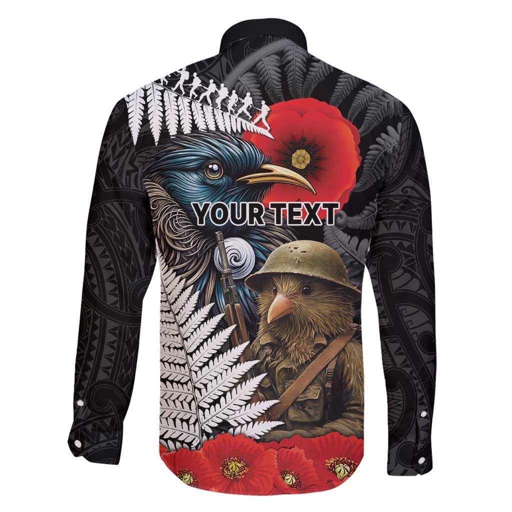Kiwi-Tui Bird Soldier ANZAC Day Personalised Family Matching Off Shoulder Short Dress and Hawaiian Shirt Maori Silver Fern Motif LT9 - Polynesian Pride