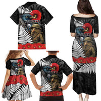 Kiwi-Tui Bird Soldier ANZAC Day Personalised Family Matching Puletasi and Hawaiian Shirt Maori Silver Fern Motif LT9 - Polynesian Pride