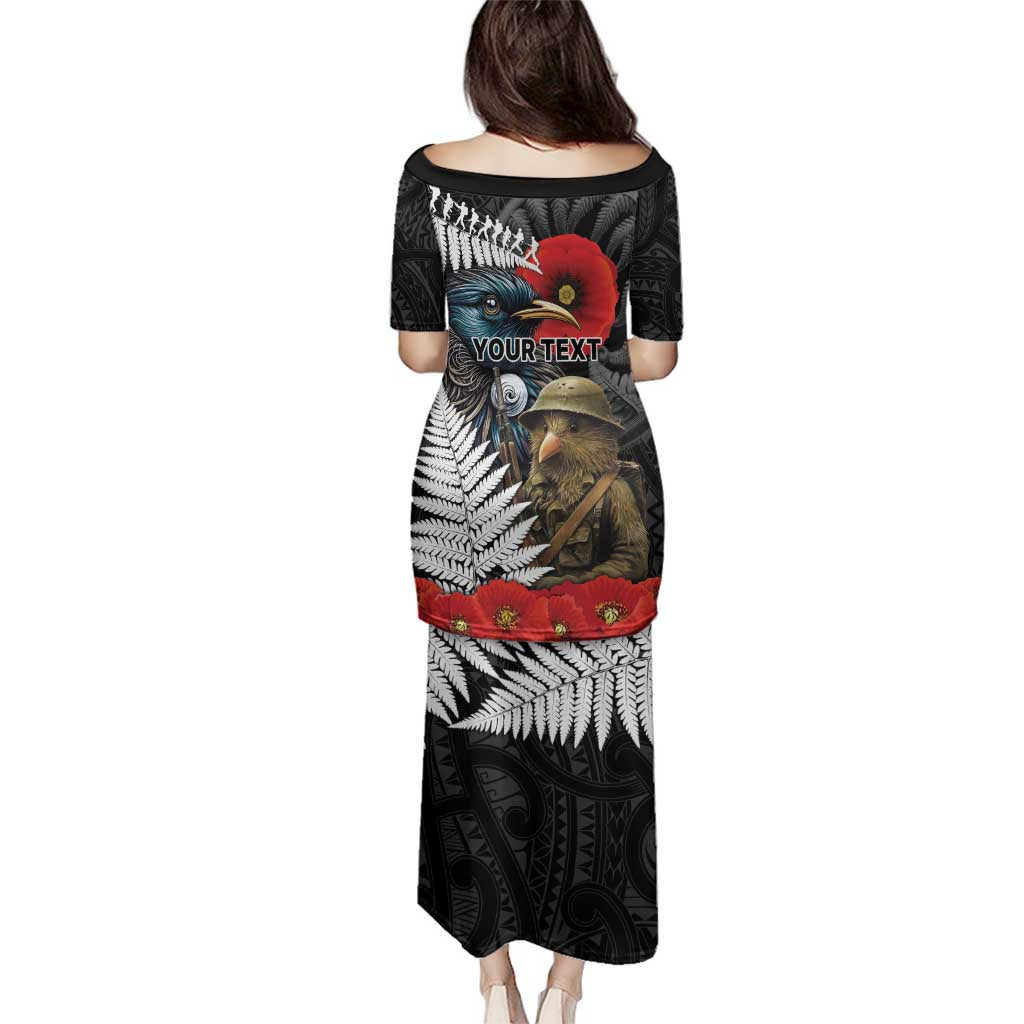 Kiwi-Tui Bird Soldier ANZAC Day Personalised Family Matching Puletasi and Hawaiian Shirt Maori Silver Fern Motif LT9 - Polynesian Pride