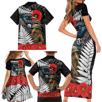 Kiwi-Tui Bird Soldier ANZAC Day Personalised Family Matching Short Sleeve Bodycon Dress and Hawaiian Shirt Maori Silver Fern Motif LT9 - Polynesian Pride