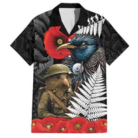 Kiwi-Tui Bird Soldier ANZAC Day Personalised Family Matching Summer Maxi Dress and Hawaiian Shirt Maori Silver Fern Motif LT9 Dad's Shirt - Short Sleeve Black - Polynesian Pride